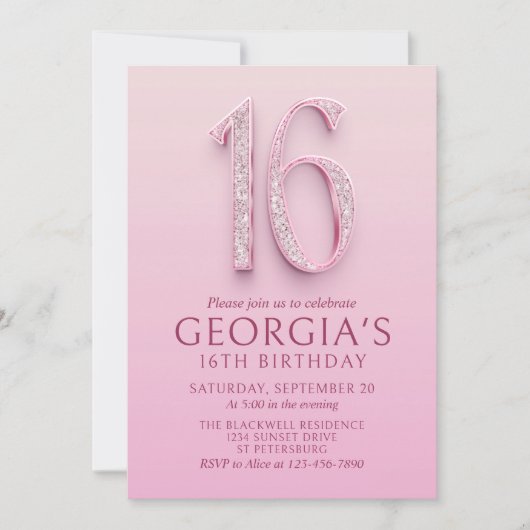 Invitation 16e anniversaire Diamants roses (Devant)