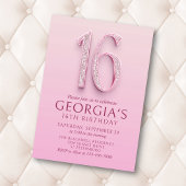 Invitation 16e anniversaire Diamants roses