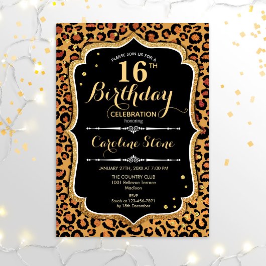 Invitation 16e anniversaire - Empreinte de léopard