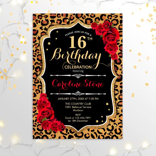 Invitation 16e anniversaire - Empreinte de léopard de Red Ros