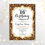 Invitation 16e anniversaire - Empreinte de léopard d'or<br><div class="desc">Invitation du 16e anniversaire. Design élégant en parties scintillant fausse or et blanc. Comprend un poster de animal de guépard léopard,  des caractères de script et des roses. Parfait pour une soirée d'anniversaire élégante. Peut être personnalisé dans n'importe quelle année! Message-moi si vous avez besoin d'une personnalisation plus poussée.</div>