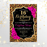 Invitation 16e anniversaire - Empreinte de léopard Roses rose<br><div class="desc">Invitation du 16e anniversaire. Design noir rose élégant avec de l'or de parties scintillant imitation. Comprend un poster de animal de guépard léopard, une police de script et des roses rose chaud. Parfait pour une soirée d'anniversaire élégante. Peut être personnalisé dans n'importe quelle année! Message-moi si vous avez besoin d'une...</div>