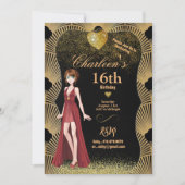Invitation 16e anniversaire fête Art Déco Gatsby fille (Devant)