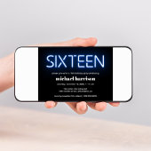 Invitation 16e anniversaire fête Lumières bleu néon