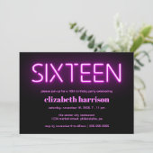 Invitation 16e anniversaire fête rose néon lumières (Debout devant)