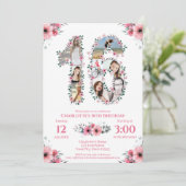 Invitation 16e anniversaire fille photo collage rose Fleur bl (Debout devant)