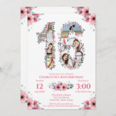 Invitation 16e anniversaire fille photo collage rose Fleur bl (Devant / Derrière)