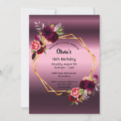 Invitation 16e anniversaire flores bordeaux violet géométriqu (Devant)