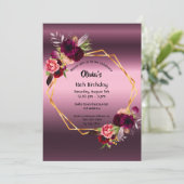 Invitation 16e anniversaire flores bordeaux violet géométriqu (Debout devant)