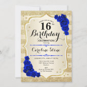 Invitation 16e anniversaire - Gold Stripes Roya; Roses bleus (Devant)
