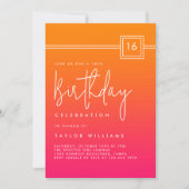 Invitation 16e anniversaire Hot rose Orange Bold Simple Minim (Devant)