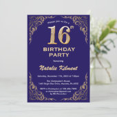Invitation 16e anniversaire Marine Bleu et Parties scintillan (Debout devant)