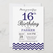 Invitation 16e anniversaire Marine Blue Chevron (Devant)