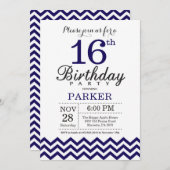 Invitation 16e anniversaire Marine Blue Chevron (Devant / Derrière)