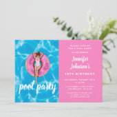 Invitation 16e anniversaire mignonne Pink Donut Summer Pool P (Debout devant)