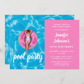 Invitation 16e anniversaire mignonne Pink Donut Summer Pool P (Devant / Derrière)
