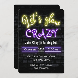 Invitation 16e anniversaire Neon Llow Sign on Brick Wall