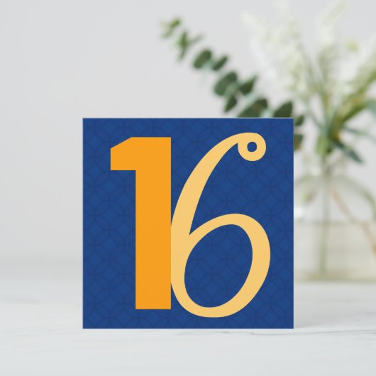 Invitation 16e anniversaire Nombre énorme de bleus et d'or W9 (Debout devant)