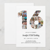 Invitation 16e anniversaire Numéro 16 Photo personnalisée Col (Devant / Derrière)