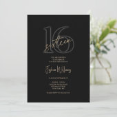 Invitation 16e Anniversaire Or Noir Luxe (Debout devant)