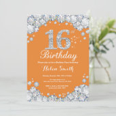 Invitation 16e anniversaire Orange et Silver Diamond (Debout devant)