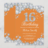 Invitation 16e anniversaire Orange et Silver Diamond (Devant / Derrière)