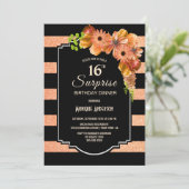 Invitation 16e anniversaire Orange Floral Surprise Dîner (Debout devant)