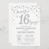 Invitation 16e anniversaire Parties scintillant d'argent Invi (Devant / Derrière)