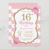 Invitation 16e anniversaire Pink and Gold Floral (Devant / Derrière)