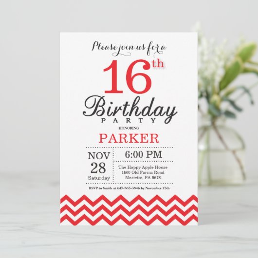 Invitation 16e anniversaire Red Chevron (Debout devant)