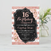 Invitation 16e anniversaire Rose noir Gold et Blancs (Debout devant)