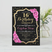 Invitation 16e anniversaire - Roses roses roses noires d'or (Debout devant)
