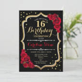 Invitation 16e anniversaire - Roses rouges d'or noir (Debout devant)