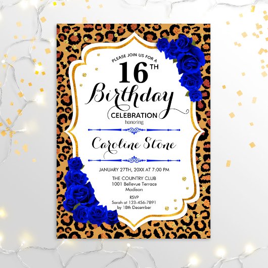Invitation 16e anniversaire - Royal Blue Gold Empreinte de lé