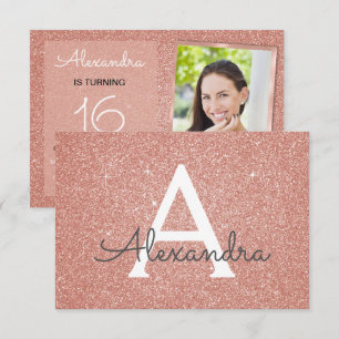 Invitation 16e anniversaire Sparkle Rose Gold Blush Pink Phot
