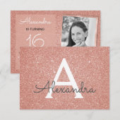Invitation 16e anniversaire Sparkle Rose Gold Blush Pink Phot (Devant / Derrière)