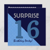 Invitation 16e anniversaire surprise Bleu et minuit V06C3 (Devant / Derrière)