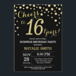 Invitation 16e anniversaire surprise Diamant noir et or<br><div class="desc">Invitation surprise 16e anniversaire avec Arrière - plan Diamant Parties scintillant noir et or. Gold Confetti.Anniversaire enfant. Anniversaire des garçons ou des filles. Pour plus de personnalisation,  cliquez sur le bouton "Customiser" et utilisez notre outil de conception pour modifier ce modèle.</div>