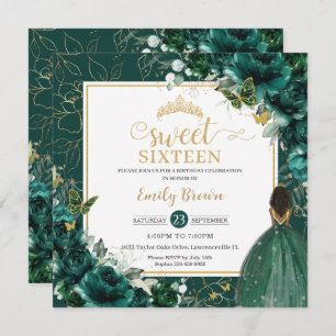Invitation 16e anniversaire Sweet 16 Emerald Green Floral