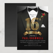 Invitation 16e anniversaire Sweet 16 Tuxedo (Devant / Derrière)