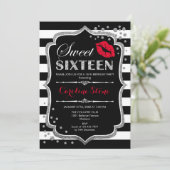 Invitation 16e anniversaire - Sweet sixteen Black Red Silver (Debout devant)