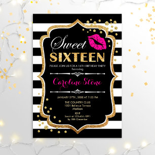 Invitation 16e anniversaire - Sweet sixteen Black Rose Gold