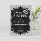 Invitation 16e anniversaire - Sweet sixteen Black Silver (Debout devant)