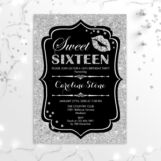 Invitation 16e anniversaire - Sweet sixteen Black Silver