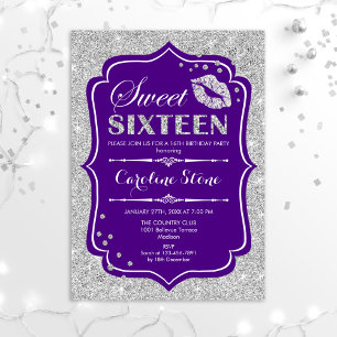 Invitation 16e anniversaire - Sweet sixteen Purple Silver