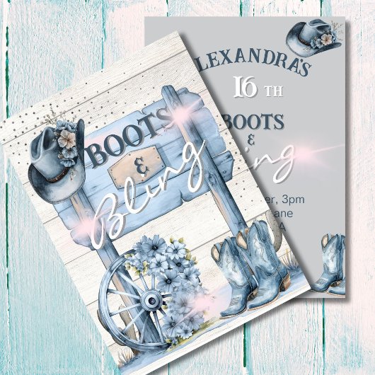 Invitation 16e Bottes de fille Bling Western Pink Blue