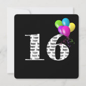 Invitation 16e fête d'anniversaire avec bouquet de ballons (Devant)