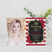 Invitation 16e fête d'anniversaire avec photo - Black Gold Re (Debout devant)