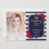 Invitation 16e fête d'anniversaire avec photo - Marine Gold R (Devant)
