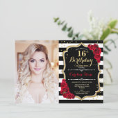 Invitation 16e fête d'anniversaire avec photo - Red Gold Blac (Debout devant)